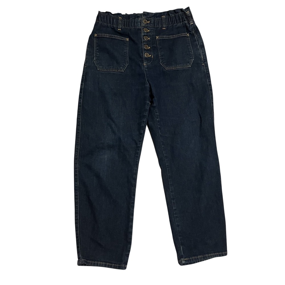 Anthropologie Pilcro Ultra High Rise Paper Bag Button Fly Dark Wash Jeans M